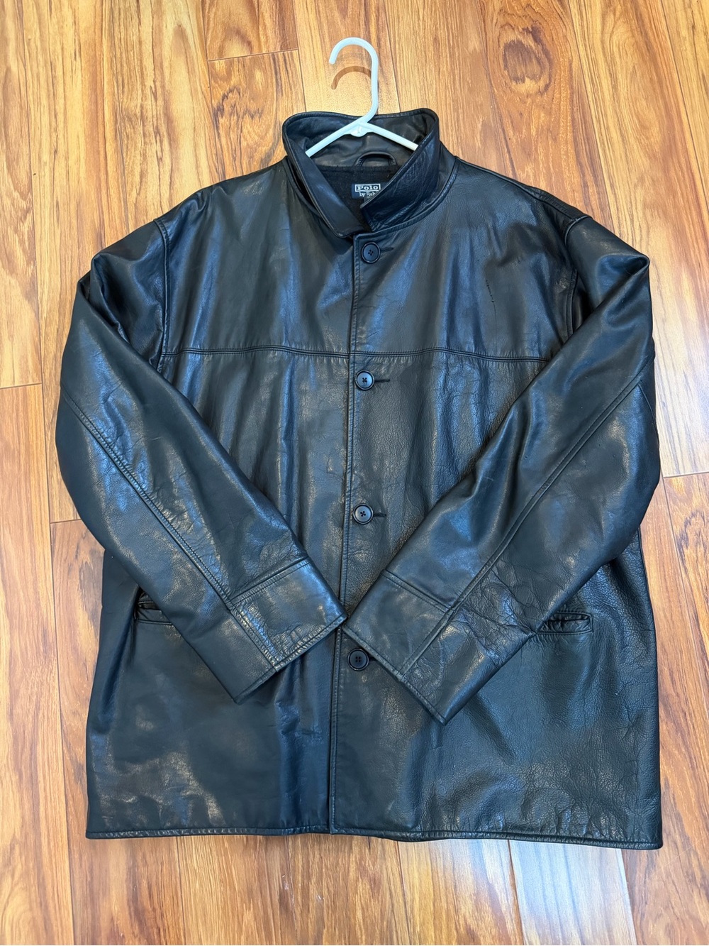 Vintage Polo Ralph Lauren Black Lined Leather Car Coat Biker Jacket XXL EUC